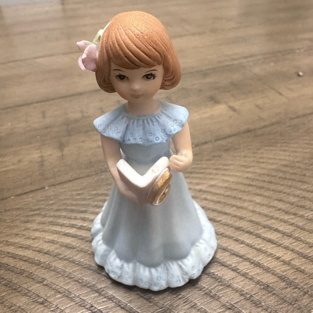 Enesco Growing Up Birthday Girls Figurine, Blue Dress, Brunette Age 6, Porcelain